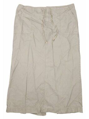 Women's Old Navy Vintage Long Skirt Army Green Drawstring Back Split 18 Cotton